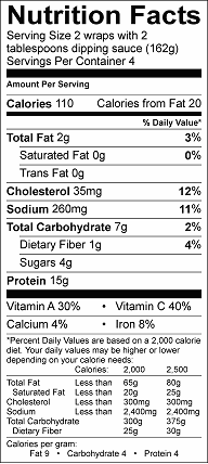 chicken lettuce wraps nutrition label