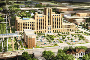 Aerial view of Midtown Exchange and Allina Health Commons building