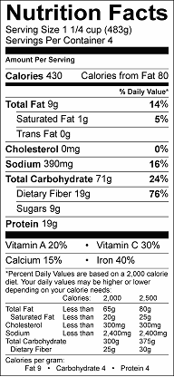 abc potato hash nutrition label