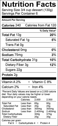 apple-cinnamon dessert nutrition label