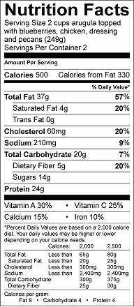 arugula blueberry salad nutrition label