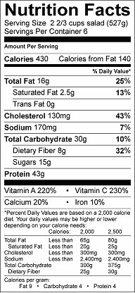 asian chicken salad nutrition label