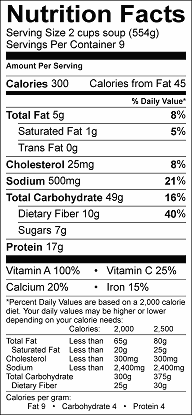beef vegetable barley soup nutrition label