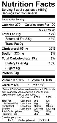 beef vegetable soup nutrition label