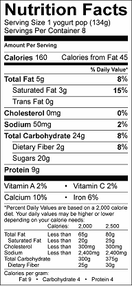 black cherry yogurt pop nutrition label