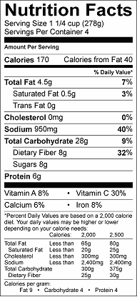fiesta corn salad nutrition label
