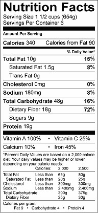 lentil soup nutrition label