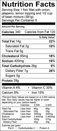 microwave white fish white beans and olives nutrition label