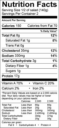 nutrition label for no salad dressing tuna salad