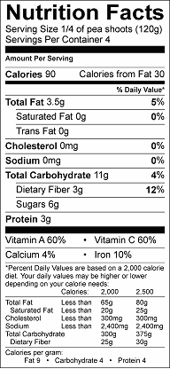 pea shoot stir-fry nutrition label