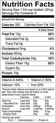quinoa and butternut squash nutrition label