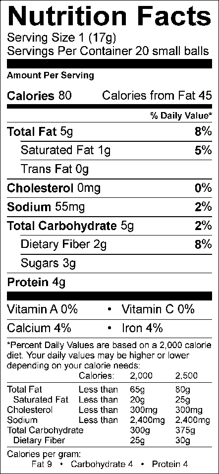 rockin flax snack nutrition label