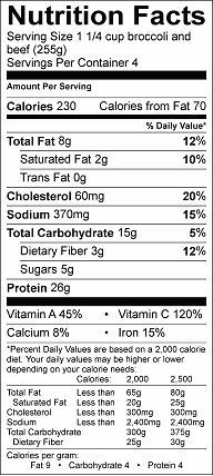 steak n broccoli nutrition label