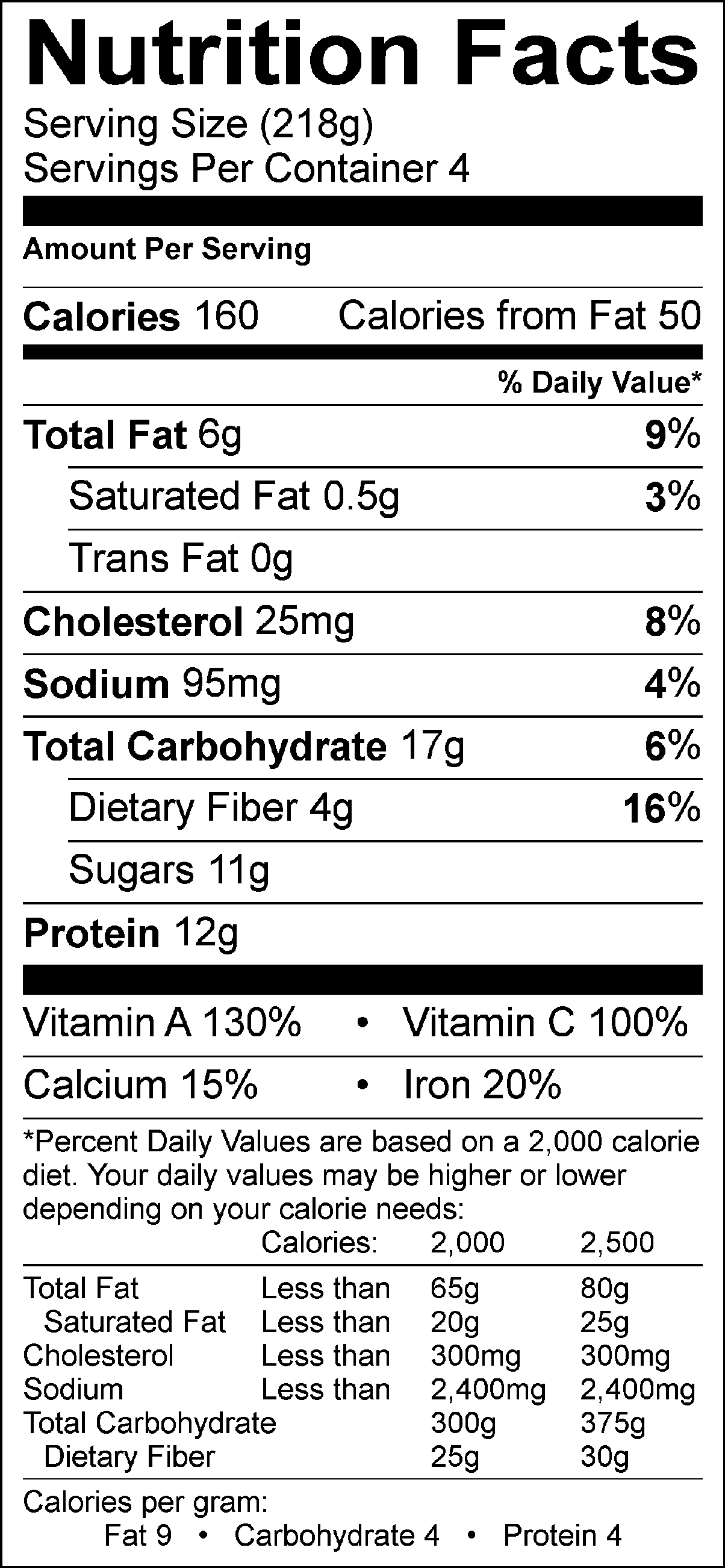 sunny spinach salad nutrition label