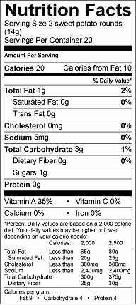 sweet potato rounds nutrition label