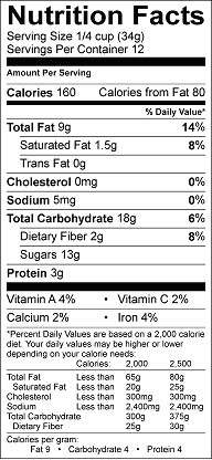 sweet n'nutty trail mix nutrition label
