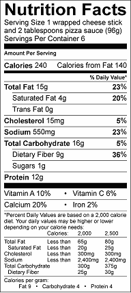 tortilla wrapped cheese sticks nutrition label