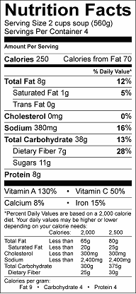 vegetable and wild rice soup nutrition label