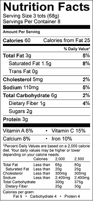 zucchini and cheese tots nutrition label