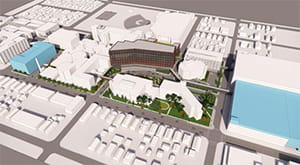 an architectural rendering of the Abbott Northwestern Hospital campus