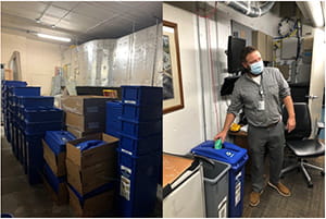 a hospital staffer recycling