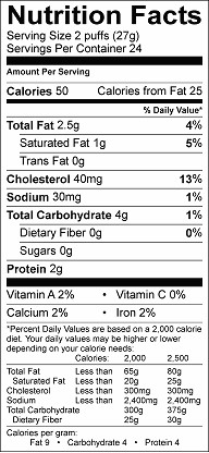 cheese puffs nutrition label