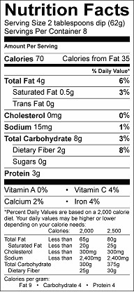seasoned bean dip nutrition label
