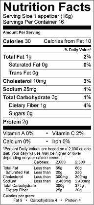 shrimp and avocado appetizer nutrition label