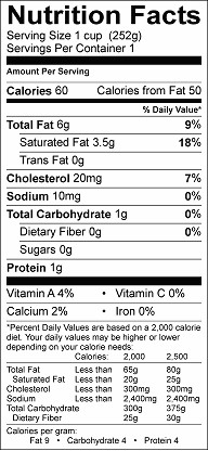 cinnamon cream coffee nutrition label