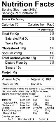 family friendly sangria nutrition label