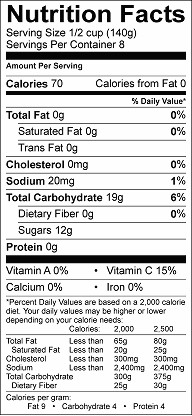 lime grenadine spritzer nutrition label