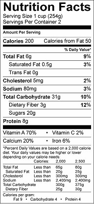 carrot cake oatmeal nutrition label