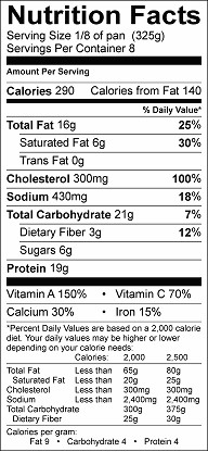 veggie egg bake nutrition label