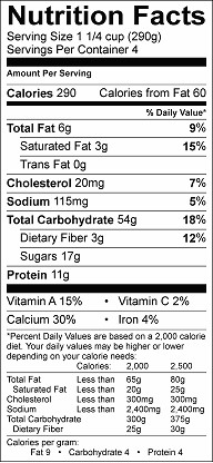 rice pudding nutrition label