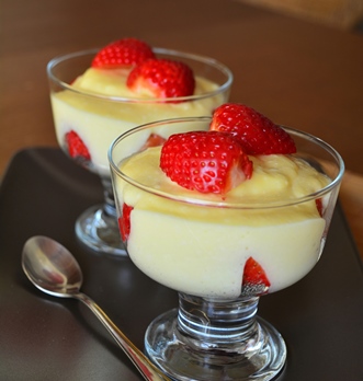 strawberries in pudding