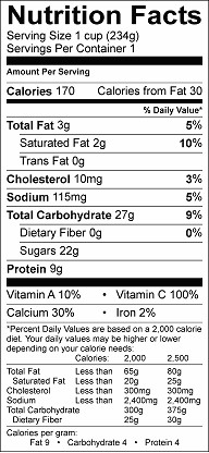 vanilla ice cream orange beverage nutrition label