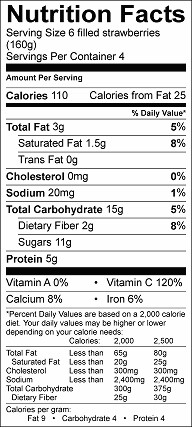 yogurt filled strawberries nutrition label
