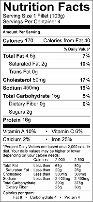 crispy baked cod nutrition label