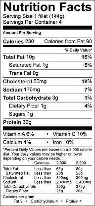 grilled halibut nutrition label
