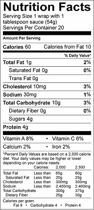 pork and shrimp lettuce wrap nutrition label