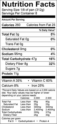 quinoa taco casserole nutrition label