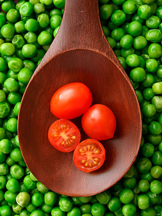 tomatoes and peas over pasta recipe