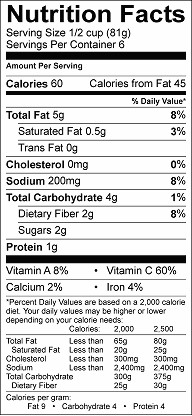 curry cauliflower salad nutrition label