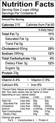 chicken hominy soup nutrition label
