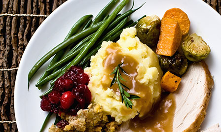 turkey, mashed potatoes, cranberries