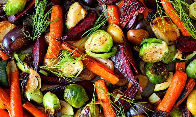Assortment of colorful, roasted vegetables for healthy eating