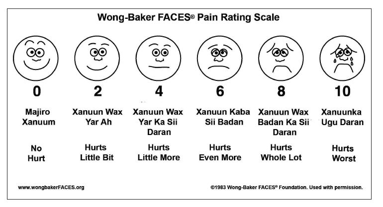 wong baker pain scale somali