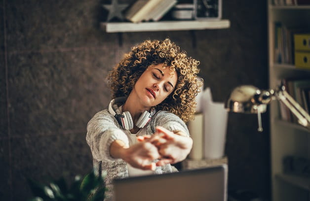 woman takes break from work