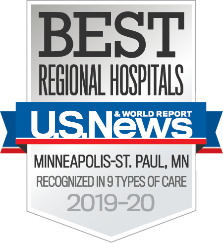 US News & World Report Mercy Hospital MinnStP9TOC top hospital 2019-20 badge
