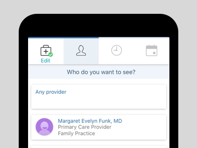Choose a provider screen in mobile app